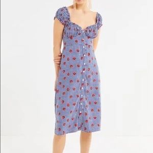 Urban Outfitters Strawberry Button-Front Midi Dress